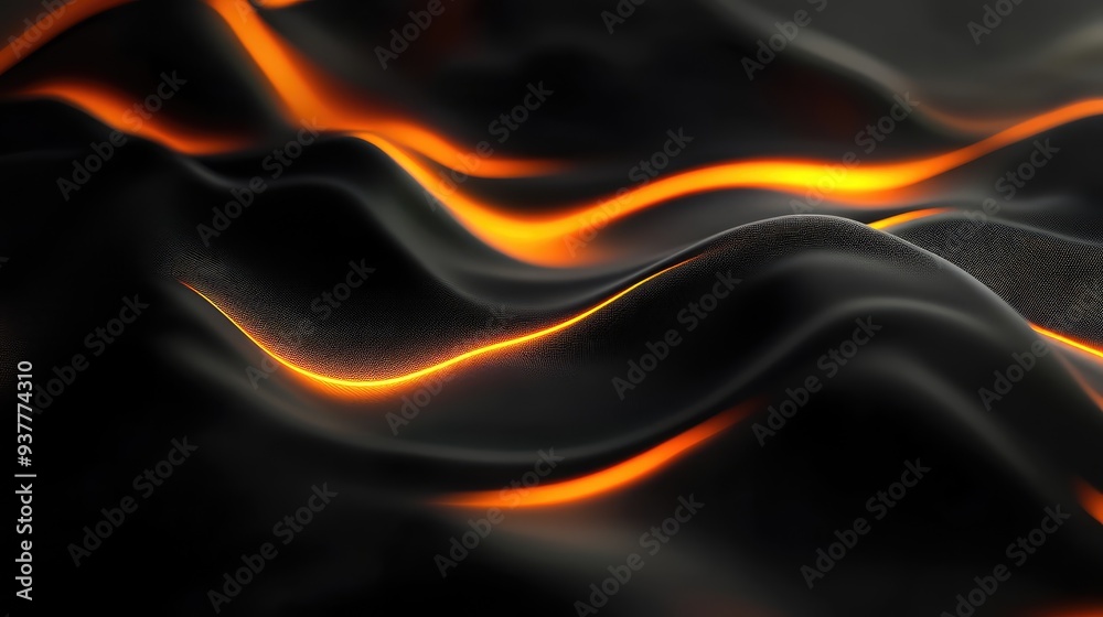 Obraz premium Fluid light patterns undulating across a black surface, with soft gradients and glowing accents.