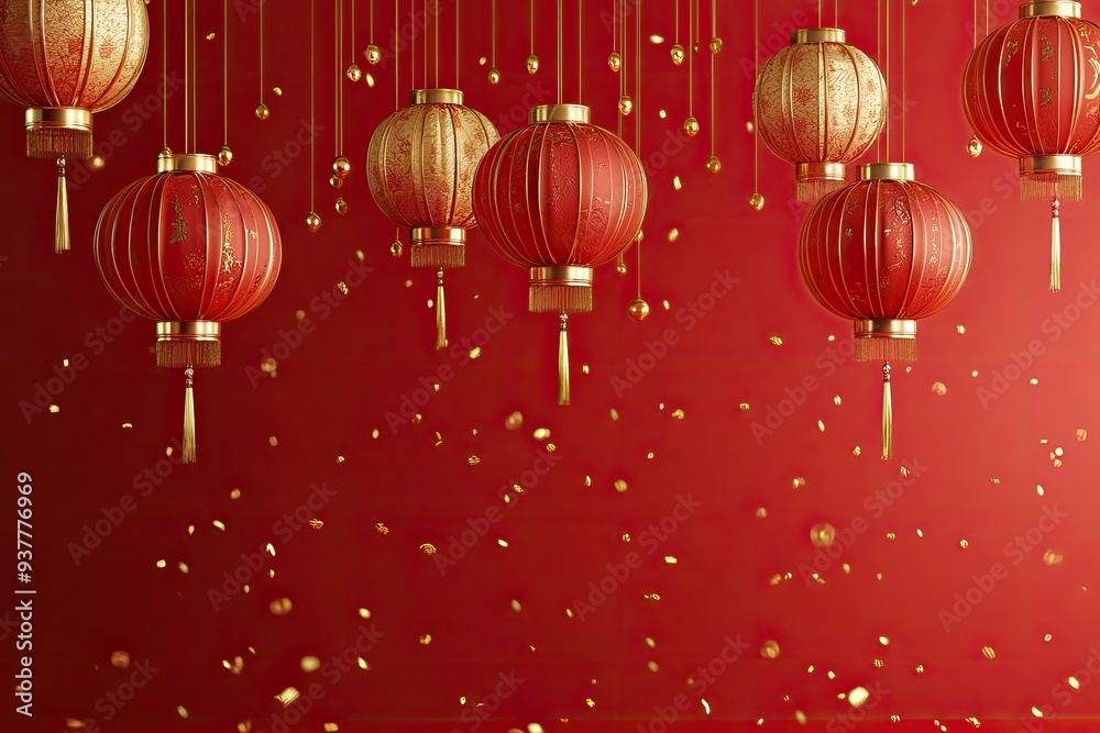Chinese New Year background with lanterns and golden decorations