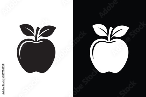 Apple fruit icon with black and white background