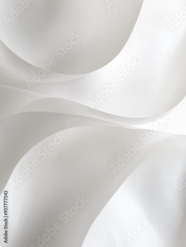 Abstract White Fabric Waves Background - Abstract background with soft, flowing white fabric waves symbolizing purity, elegance, simplicity, serenity, and movement.