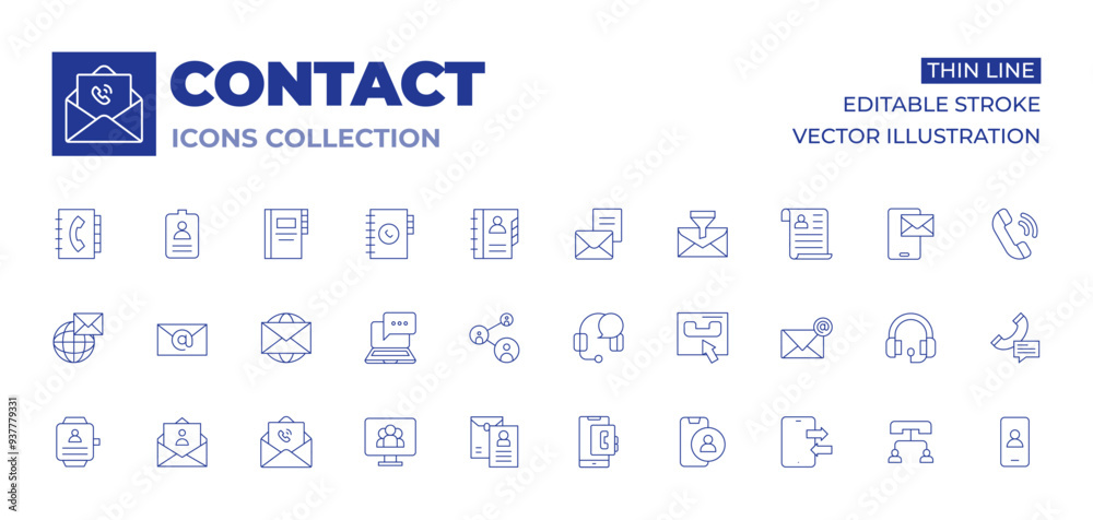 Contact icons collection. Thin Line icons, editable stroke. smartwatch, mail, email, message, worldwide, cv, conference, contacts, letter, contact book, contact, headphones Contact icons collection. Thin Line icons, editable stroke. smartwatch, mail, email, message, worldwide, cv, conference, contacts, letter, contact book, contact, headphones