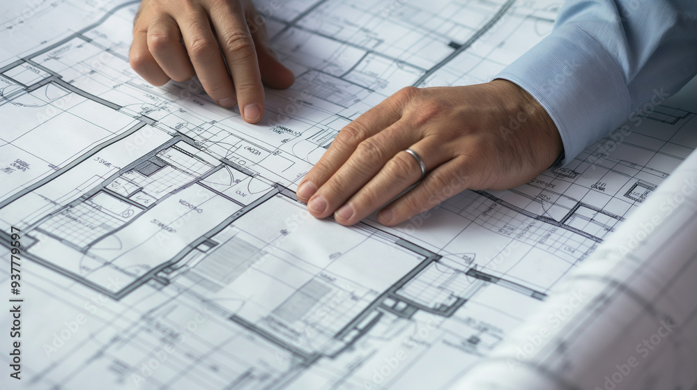 Close-Up of Hands Examining Floor Plans for Building Project Close-Up of Hands Examining Floor Plans for Building Project