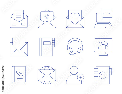 Contact icons. Thin Line style, editable stroke. mail, phonebook, email, message, contacts, conference, headphone, invitation, spam, phone book, add friend