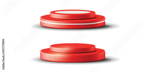 Red podium mini stage for product presentation, vector isolated object