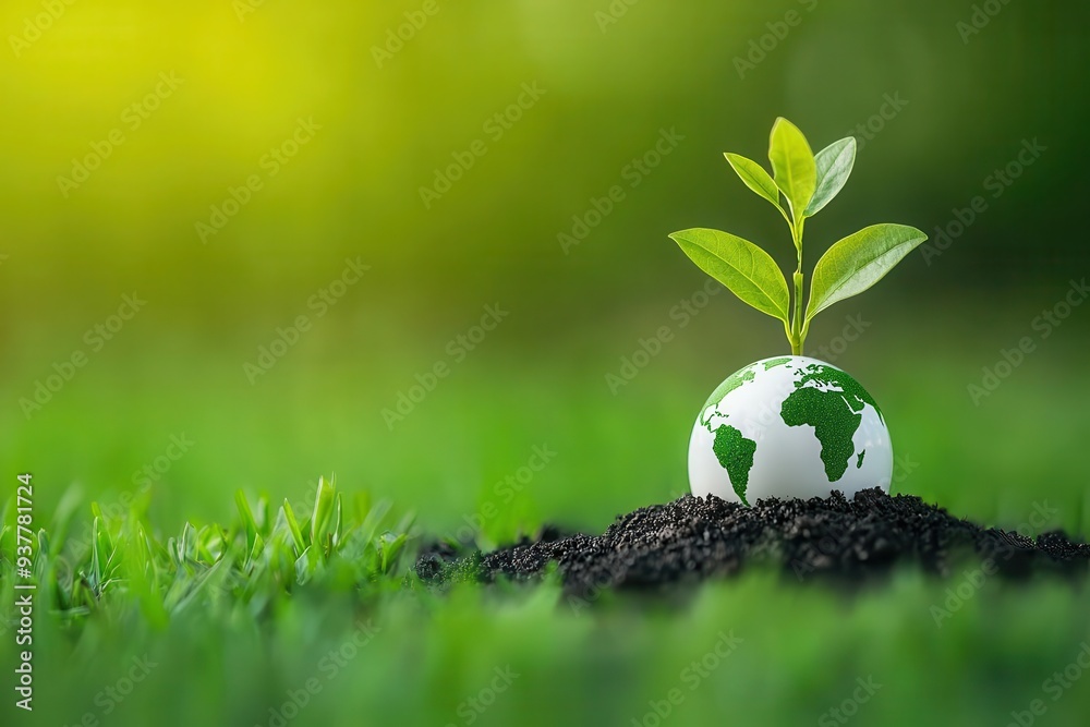 A growing plant emerging from the soil, symbolizing hope and environmental sustainability on a globe. A growing plant emerging from the soil, symbolizing hope and environmental sustainability on a globe.