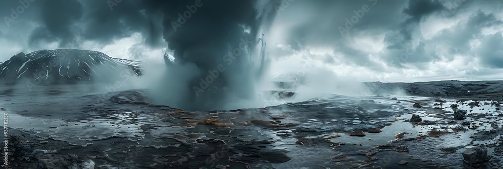 A dramatic volcanic eruption scene with swirling clouds and steam, showcasing the power of nature. A dramatic volcanic eruption scene with swirling clouds and steam, showcasing the power of nature.