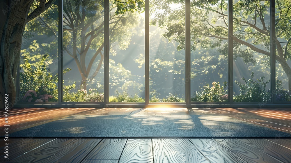 Background serene yoga retreat with open space Background serene yoga retreat with open space