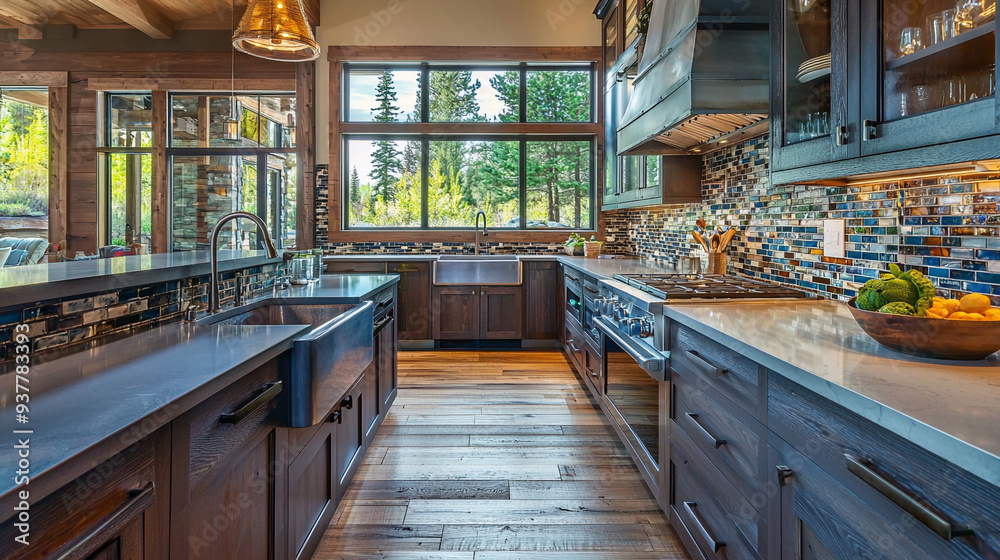 A cozy contemporary kitchen with warm wood cabinet A cozy contemporary kitchen with warm wood cabinet