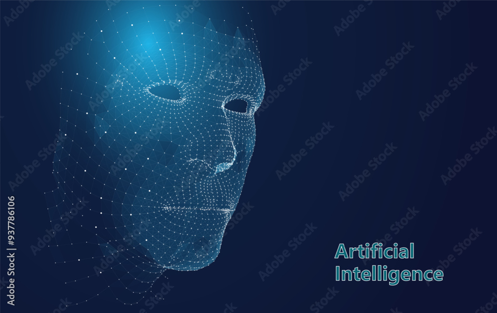 Obraz premium Abstract man face wireframe from dots. Side view 3D grid face background. Vector illustration.