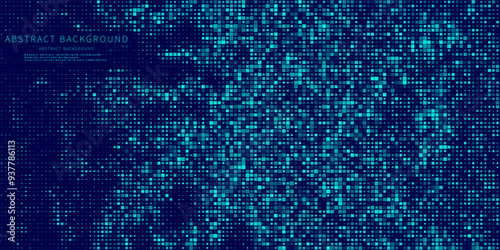 Abstract background chaotic size blue pixels. Rectangle mosaic gradient color  with noise design. Vector Illustration.