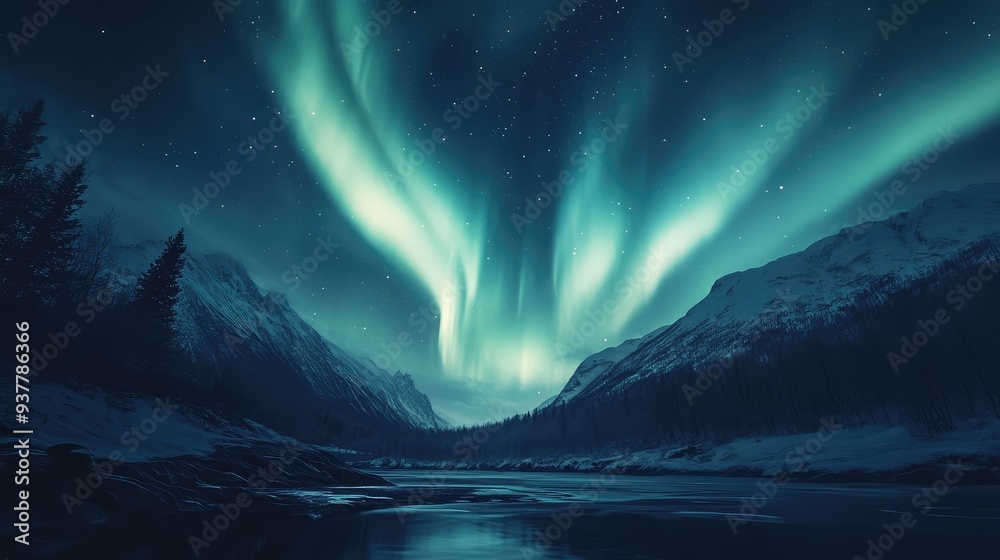 A serene night scene with soft aurora flows blending into the sky, casting a calming, ethereal glow. A serene night scene with soft aurora flows blending into the sky, casting a calming, ethereal glow.