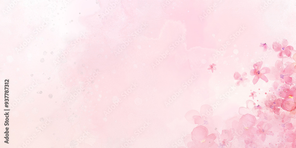 Abstract watercolor wash pastel pink texture with pink flowers edge background Abstract watercolor wash pastel pink texture with pink flowers edge background