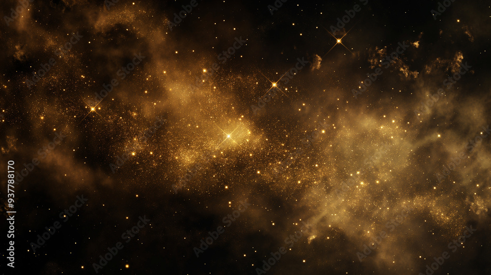 Fototapeta premium A cosmic scene of golden stars twinkling in a nebula, set against the dark vastness of space, conveying a sense of wonder and infinity