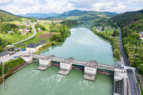 Hydro-electric power plant at the river Drau in Lavamuend, Austria.