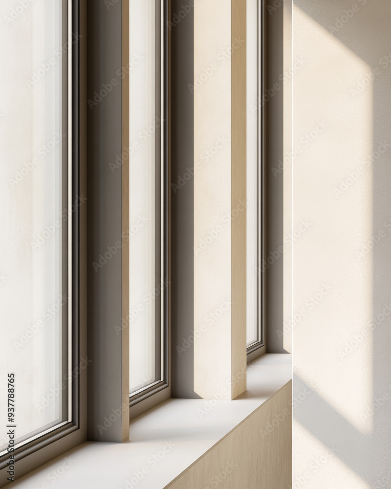 Minimalistic interior window frames with soft light shadows Minimalistic interior window frames with soft light shadows