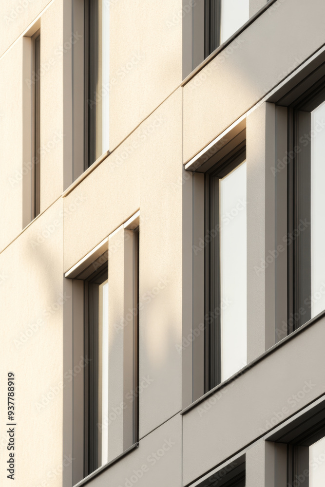 Fototapeta premium Geometric window patterns on modern building facade