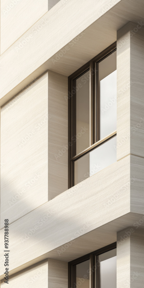 Minimalistic modern building facade with layered design elements Minimalistic modern building facade with layered design elements