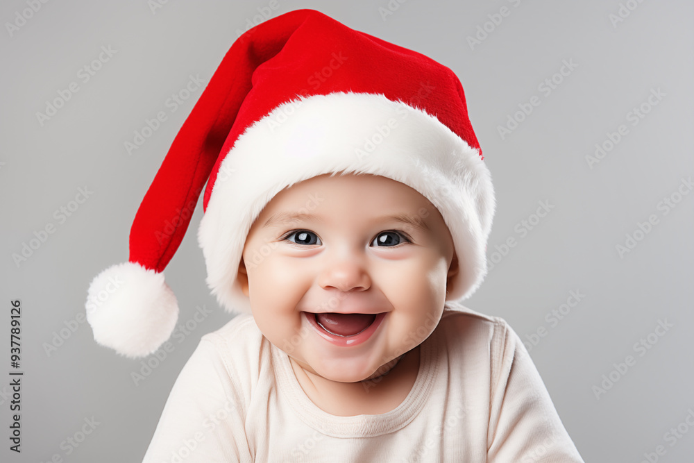 Baby wearing a santa hat. Portrait of a happy cute baby Baby wearing a santa hat. Portrait of a happy cute baby