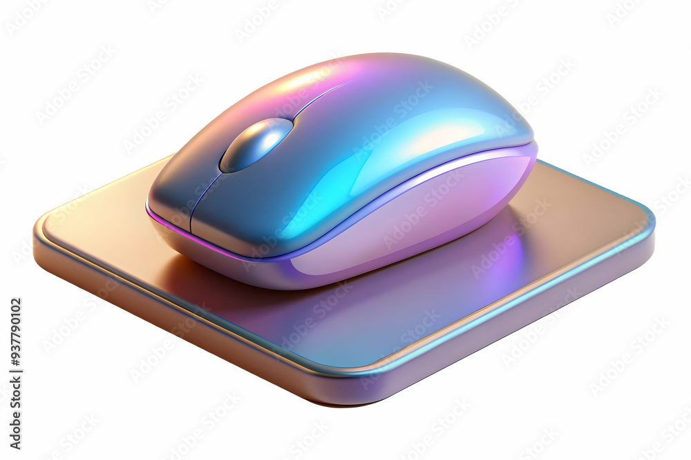 Flat Glossy Holographic Mouse on Digital Mat Concept | Smart Business Vector Illustration