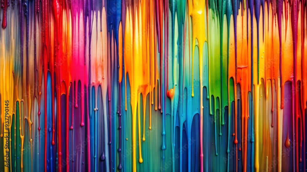 Dripping rainbow paint on wall, vibrant abstract color art, melting paint effect Dripping rainbow paint on wall, vibrant abstract color art, melting paint effect