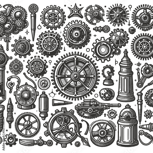 Steampunk Gears set outline vector
