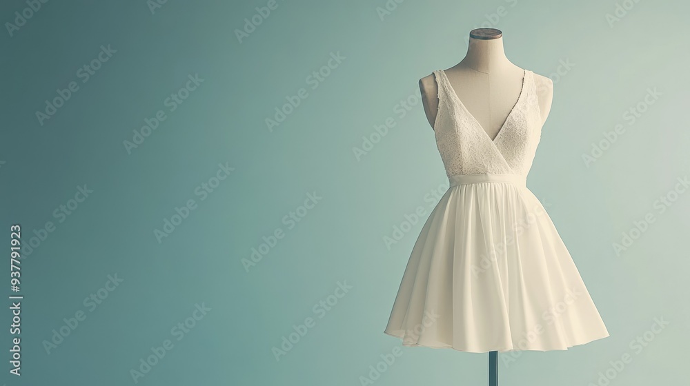 Light summer dress in European style, displayed on a mannequin, with ample copy space and a clean background. Light summer dress in European style, displayed on a mannequin, with ample copy space and a clean background.