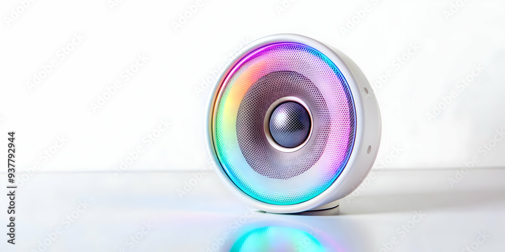 Futuristic Flat Vector Illustration of Holographic Speaker with Ambient Light on White Background for Smart Business - Adobe Stock Concept Futuristic Flat Vector Illustration of Holographic Speaker with Ambient Light on White Background for Smart Business - Adobe Stock Concept