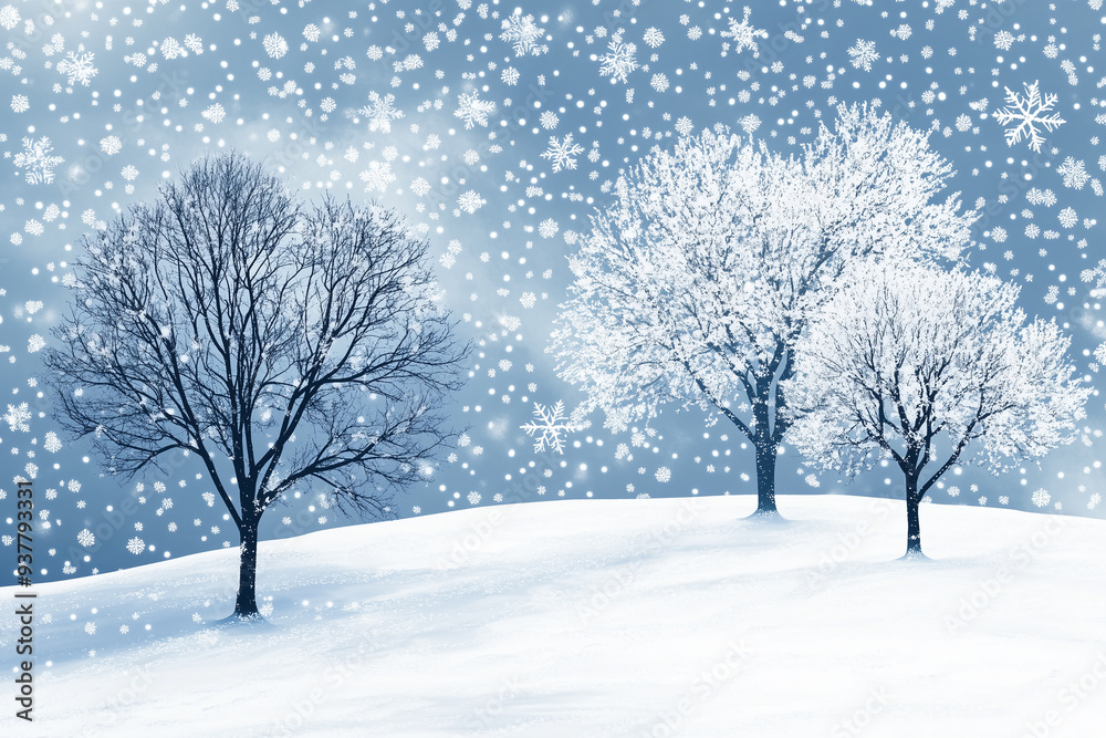 Winter landscape with snow covered trees and blue sky. Christmas background. Winter landscape with snow covered trees and blue sky. Christmas background.