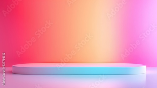 Vibrant display stage, a smooth oval platform against a gradient background of soft pink and orange hues, creating a captivating visual ambiance for presentations.