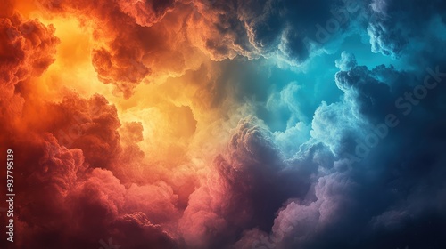 A dynamic display of prismatic clouds in a stormy sky, with intense colors and dramatic contrasts.