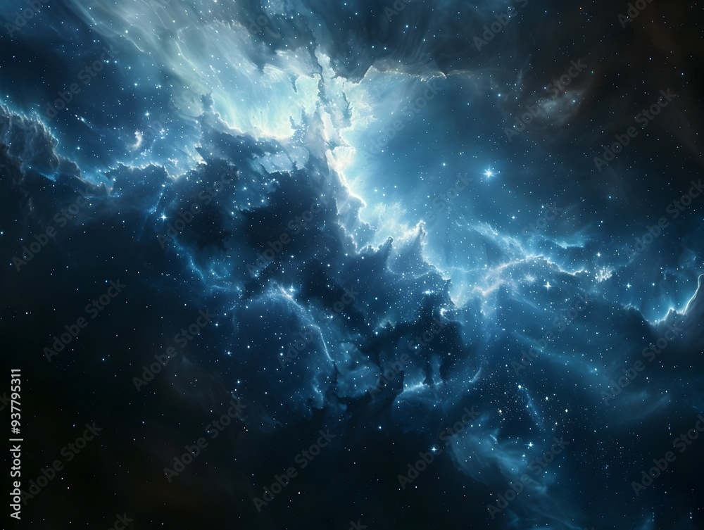 Fototapeta premium Glowing Cosmic Nebula with Scattered Stars in the Expansive and Mysterious Space