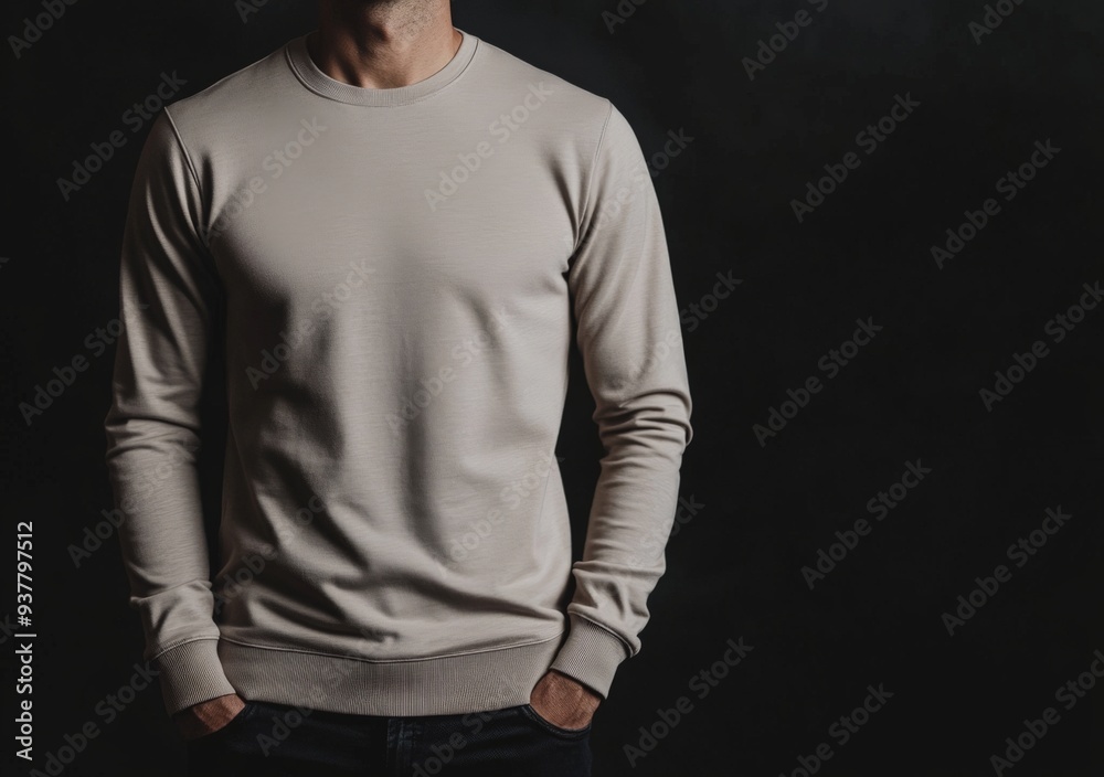 Naklejka premium Man_wearing_a_taup_long-sleeved_t-sweter_mockup