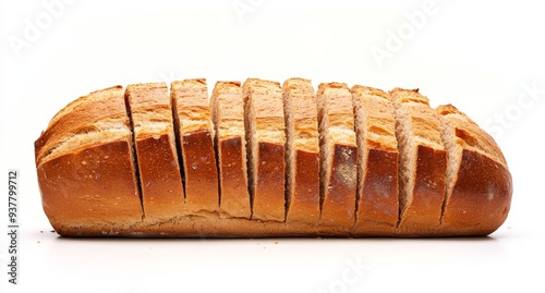 Large Loaf of Bread with Top Sliced Off on White Background