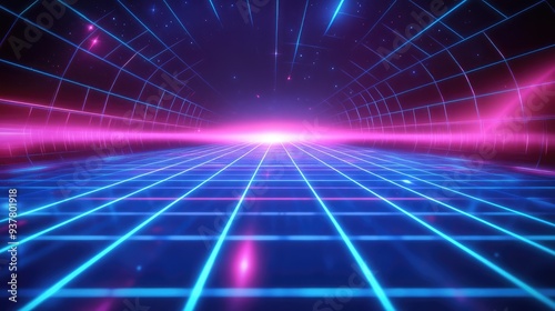 Retro gridlines with a neon blue and pink color scheme, creating a vibrant and dynamic background.