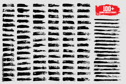 Mega vector brush strokes collection, Ink splatters, grungy painted lines, artistic design elements: waves, circles, triangles. Vector paintbrush set