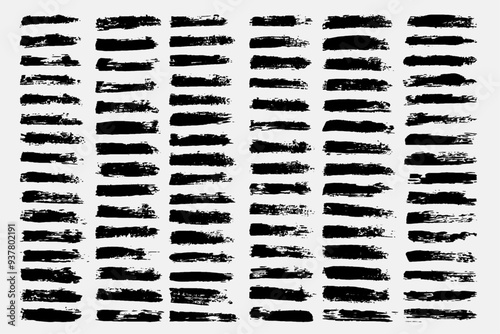 Mega vector brush strokes collection, Ink splatters, grungy painted lines, artistic design elements: waves, circles, triangles. Vector paintbrush set