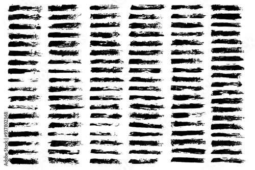Mega vector brush strokes collection, Ink splatters, grungy painted lines, artistic design elements: waves, circles, triangles. Vector paintbrush set
