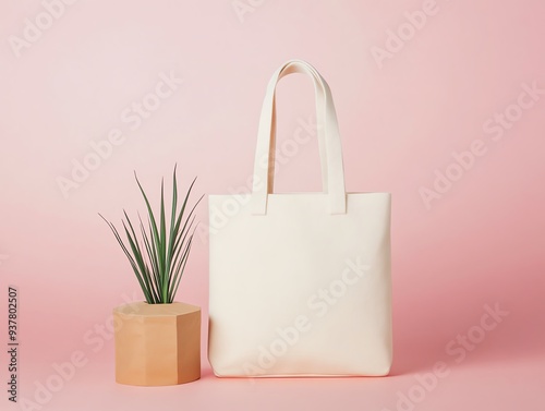 Organic tote bag mockup with earthy tones, focus on ecofriendly branding and natural design photo