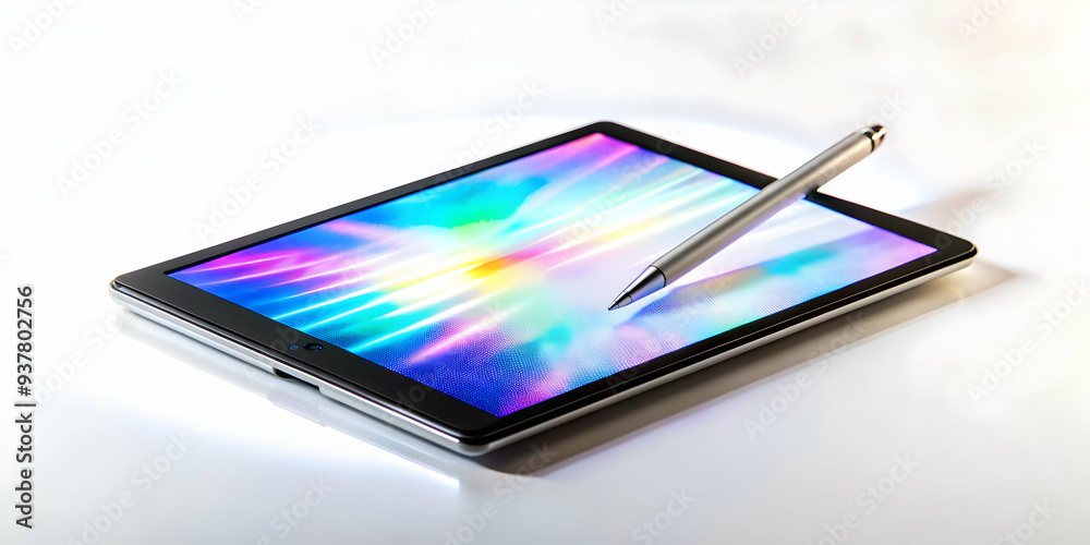 Glossy Holographic Smartphone Stand Concept Softly Glowing on Clean White Background - Photo Stock Concept