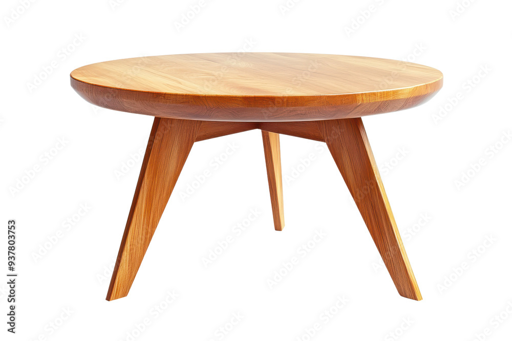 A stylish, modern, round wooden table with elegant tapered legs, perfect for any contemporary living space or dining area. A stylish, modern, round wooden table with elegant tapered legs, perfect for any contemporary living space or dining area.