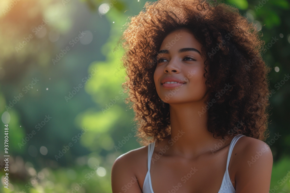 Young woman enjoying nature with a serene expression outdoors Young woman enjoying nature with a serene expression outdoors
