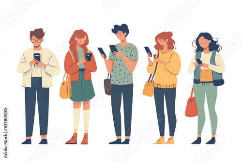 People using smartphone flat style.