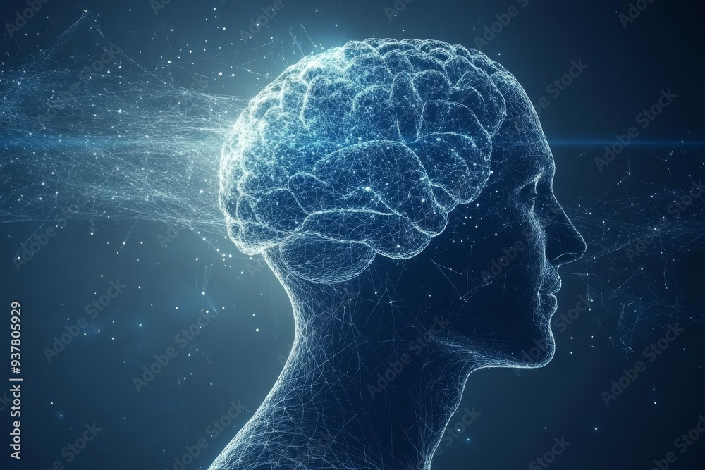 Side profile of a human brain with glowing neural pathways symbolizing the complexity of thought intelligence and the intricate connections within the mind in a conceptual futuristic setting Side profile of a human brain with glowing neural pathways symbolizing the complexity of thought intelligence and the intricate connections within the mind in a conceptual futuristic setting