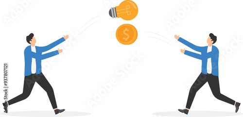 Money for ideas or sell idea or investing or crowd funding concept bright colored illustration with online changing money for idea.


