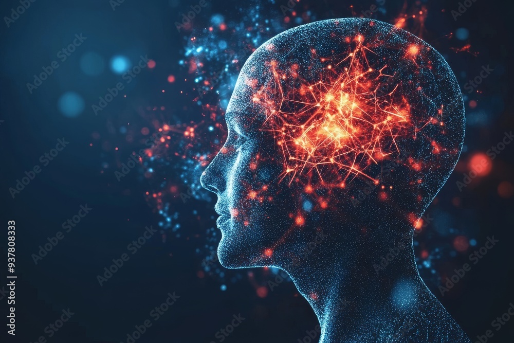 Abstract depiction of a human brain with glowing neural networks symbolizing the complexity of thought intelligence and the vast potential of the mind in a modern conceptual setting Abstract depiction of a human brain with glowing neural networks symbolizing the complexity of thought intelligence and the vast potential of the mind in a modern conceptual setting