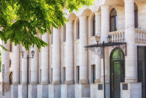 Majestic Columns Adorn This Building Entrance. Historic Architecture at Its Best.