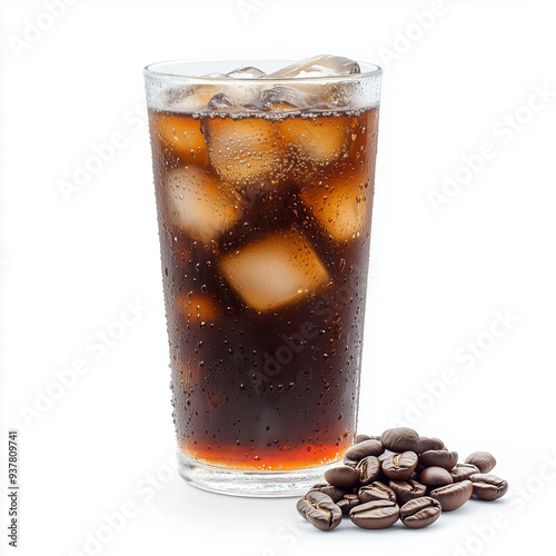 The photo of coffee cup various menu surrounded by coffee beans on a white background