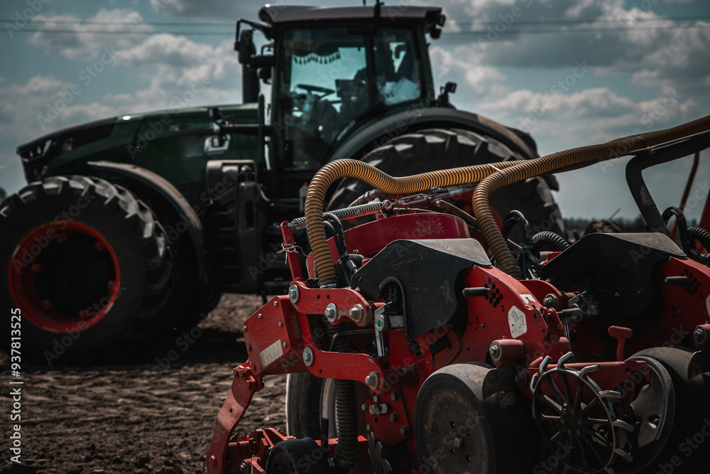 Detailed View of Tractor's Seeding Attachment