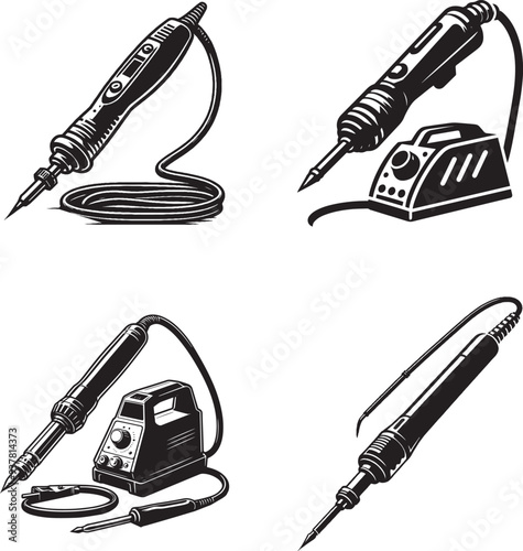 Soldering Iron Silhouette. Black and White Icon Design Elements on Isolated White Background