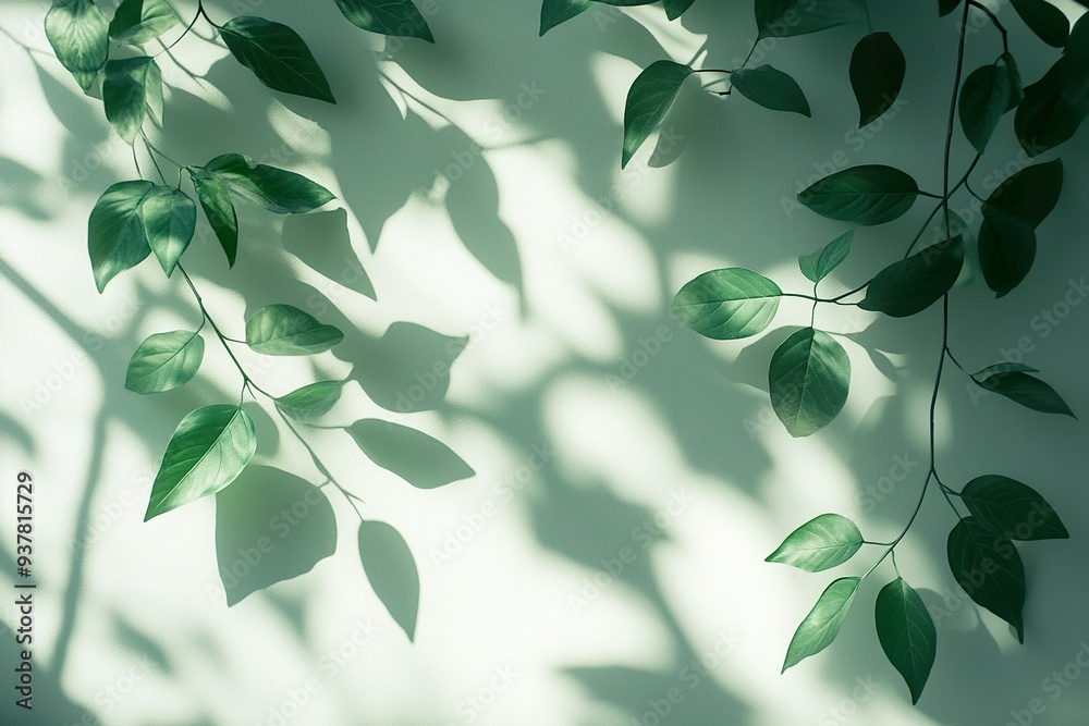 Natural Tree Leaves Casting Abstract Shadow on White Wall Natural Tree Leaves Casting Abstract Shadow on White Wall